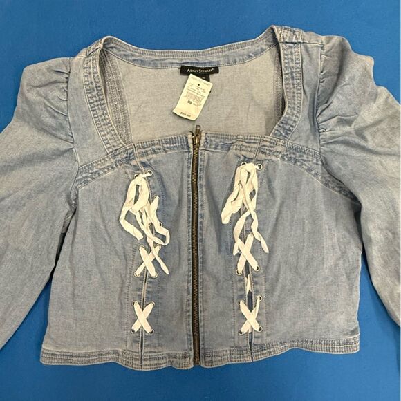 Ashley Stewart Light Blue Denim Jean set Lace up top size 14/16 jeans size 14 - Picture 4 of 14